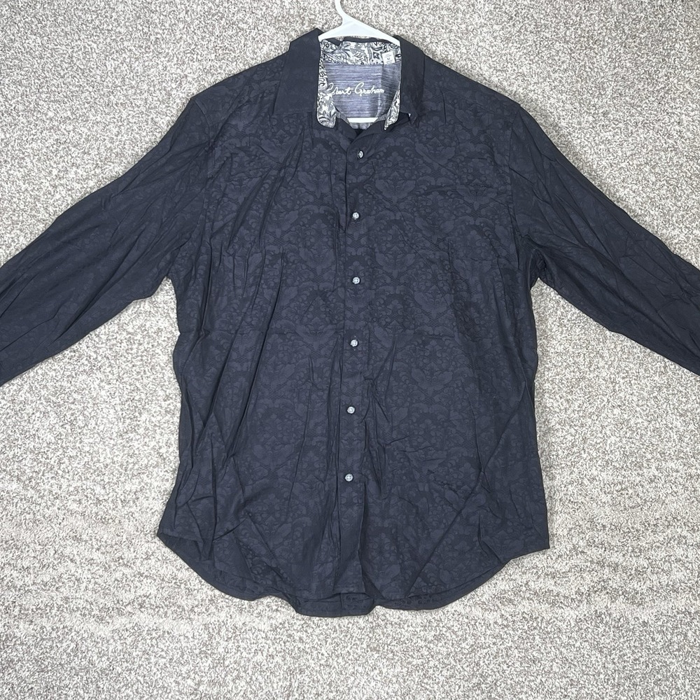 Robert Graham Shirt Men's Large Black Long Sleeve Abstract Flip Cuff Floral